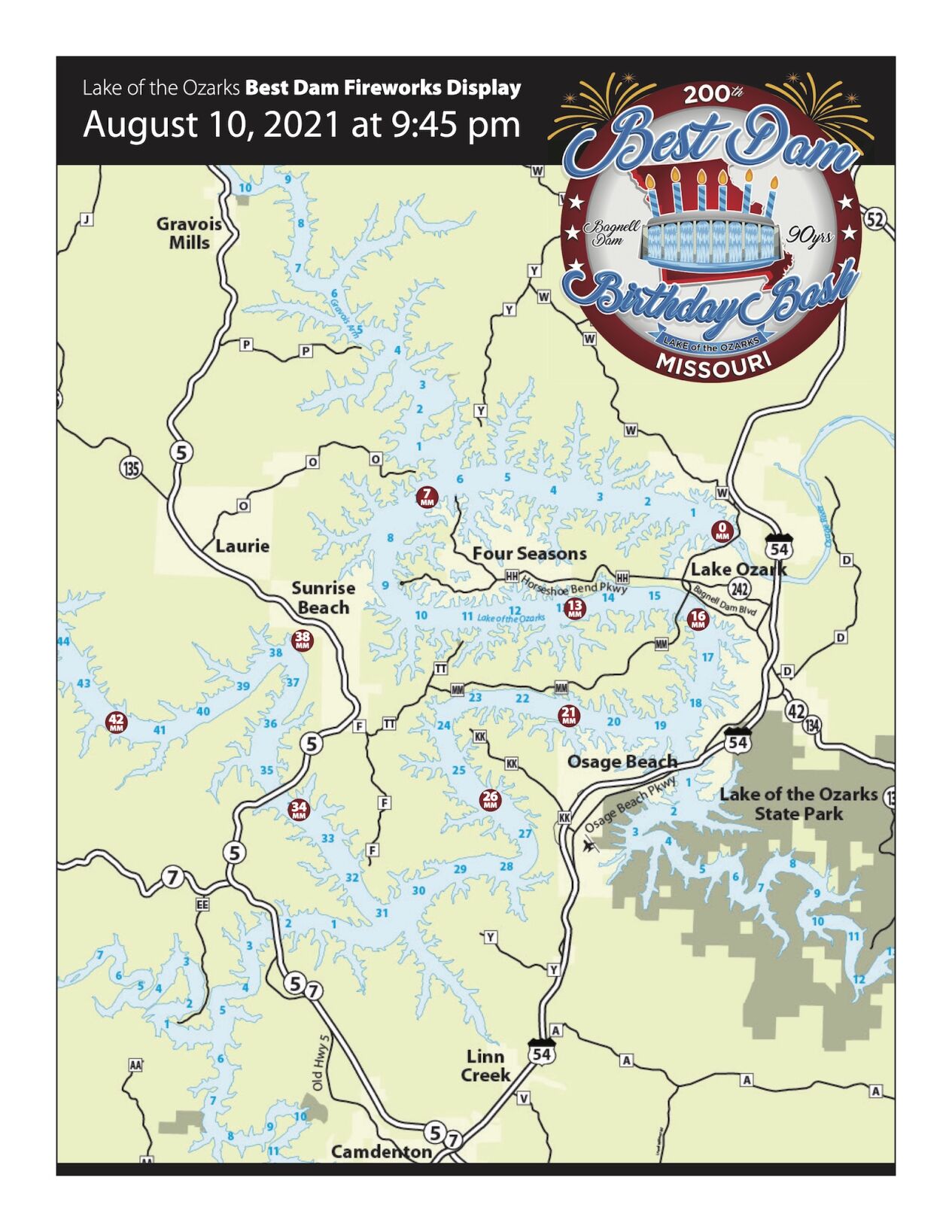 Best Dam Birthday Bash - Fireworks Show Locations